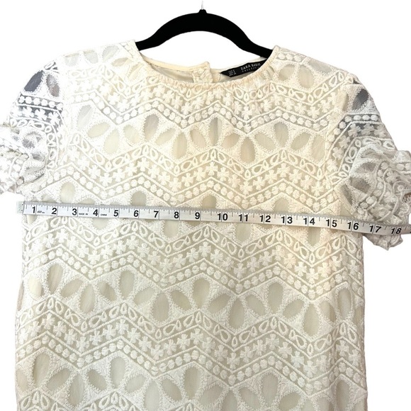 ZARA Womens Cream Lace Short Sleeve Shift Dress - Picture 10 of 11